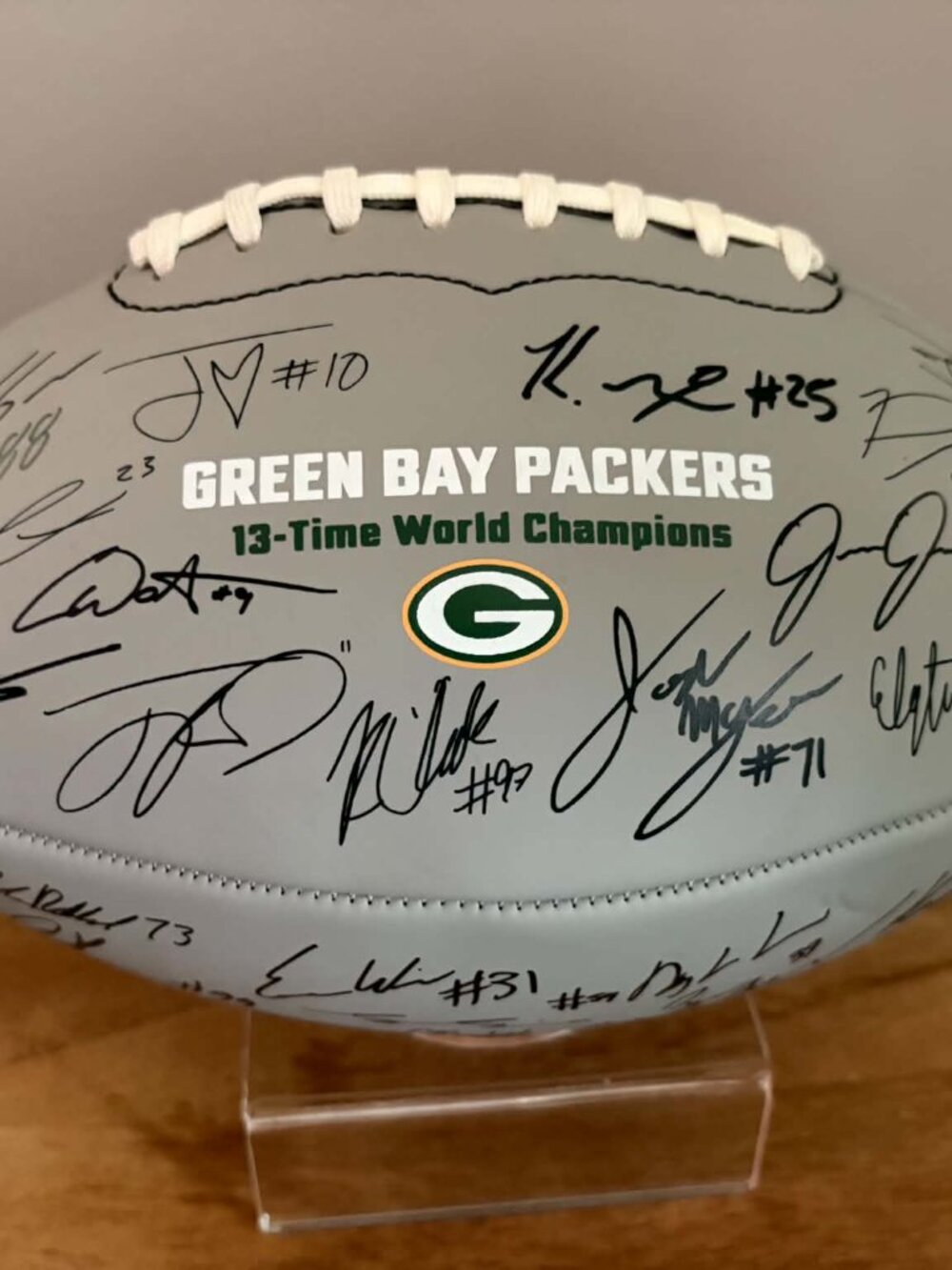 Packers 2024 Give Back Team Signature Football with Display Stand